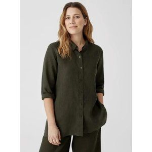 Eileen Fisher - organic Handkerchief linen button down shirt - dark green